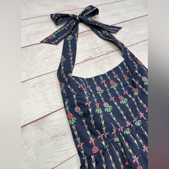 Hill House The Fleur Mini Dress - Small - Navy Blue Trailing Fern Floral halter - Picture 6 of 15